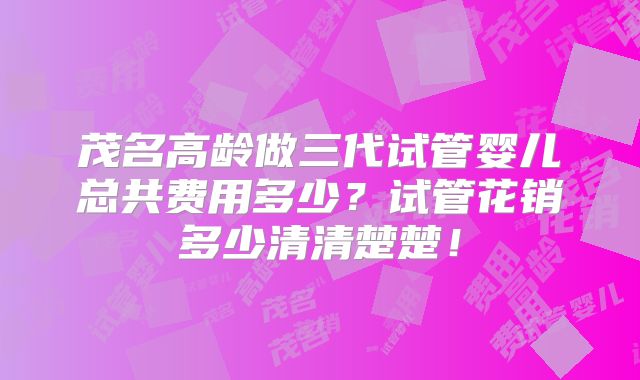 茂名高龄做三代试管婴儿总共费用多少?试管花销多少清清楚楚!
