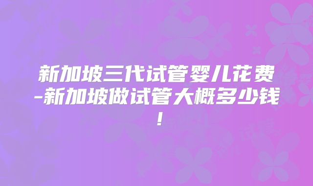 新加坡三代试管婴儿花费-新加坡做试管大概多少钱！