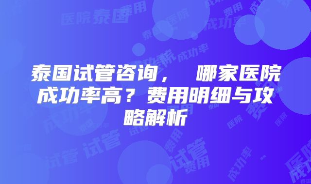 泰国试管咨询， 哪家医院成功率高？费用明细与攻略解析