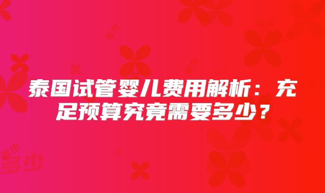 泰国试管婴儿费用解析:充足预算究竟需要多少?