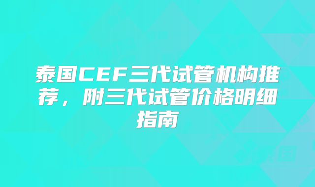 泰国CEF三代试管机构推荐,附三代试管价格明细指南