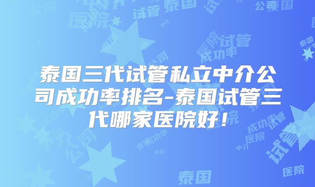 泰国三代试管私立中介公司成功率排名-泰国试管三代哪家医院好！