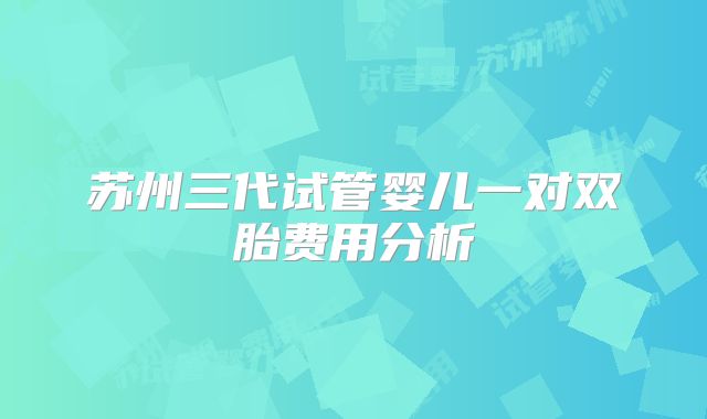 苏州三代试管婴儿一对双胎费用分析