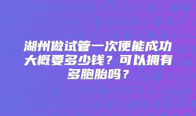 湖州做试管一次便能成功大概要多少钱？可以拥有多胞胎吗？