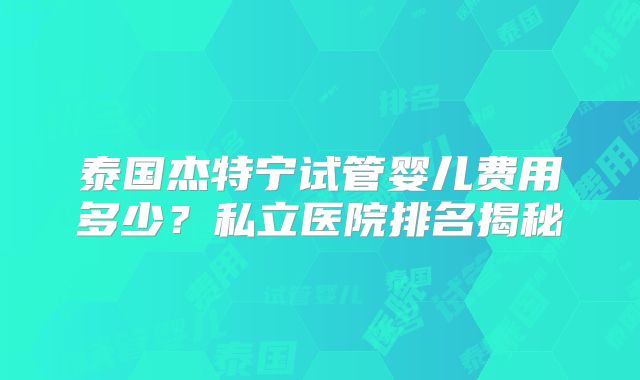 泰国杰特宁试管婴儿费用多少?私立医院排名揭秘