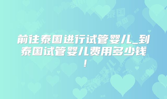 前往泰国进行试管婴儿_到泰国试管婴儿费用多少钱！