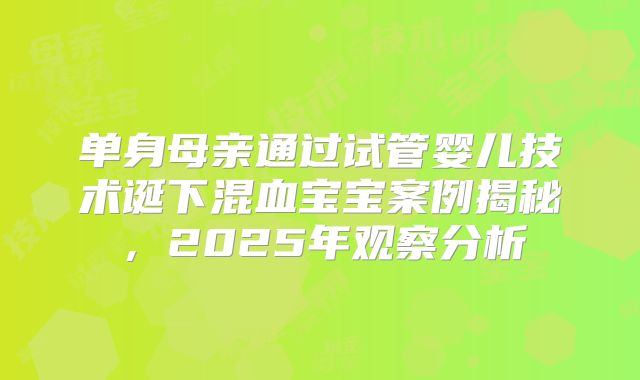 单身母亲通过试管婴儿技术诞下混血宝宝案例揭秘，2025年观察分析