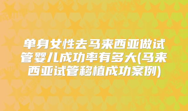 单身女性去马来西亚做试管婴儿成功率有多大(马来西亚试管移植成功案例)