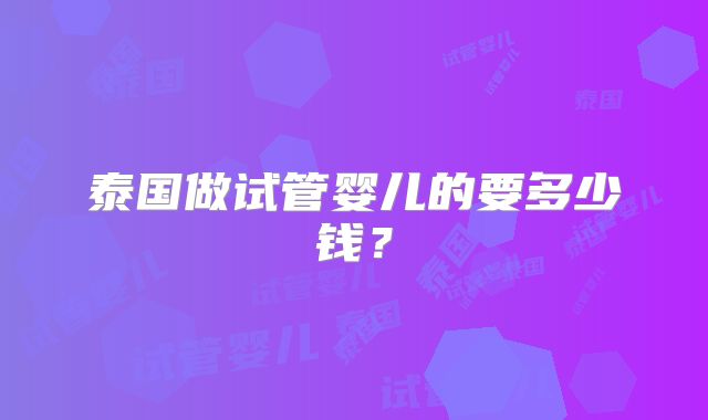 泰国做试管婴儿的要多少钱？