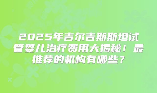 2025年吉尔吉斯斯坦试管婴儿治疗费用大揭秘！最推荐的机构有哪些？