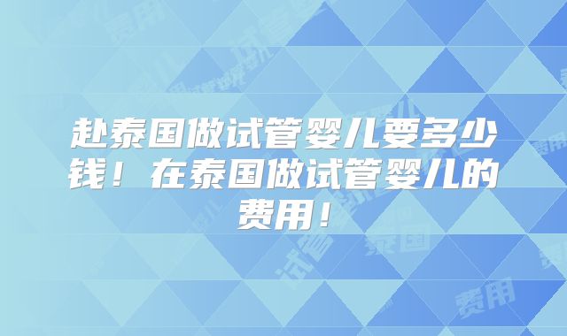 赴泰国做试管婴儿要多少钱！在泰国做试管婴儿的费用！