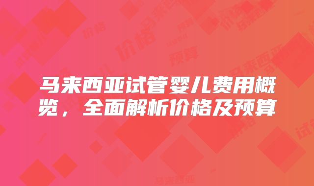 马来西亚试管婴儿费用概览，全面解析价格及预算