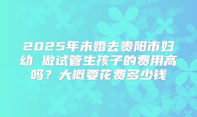 2025年未婚去贵阳市妇幼 做试管生孩子的费用高吗？大概要花费多少钱