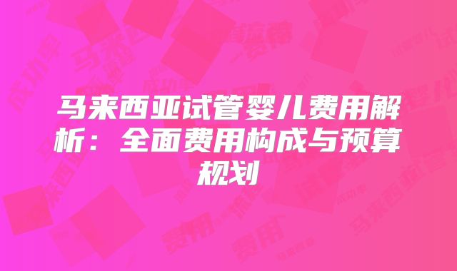 马来西亚试管婴儿费用解析:全面费用构成与预算规划