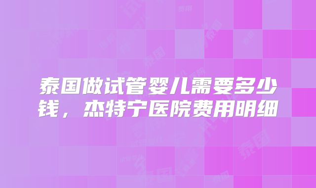 泰国做试管婴儿需要多少钱，杰特宁医院费用明细