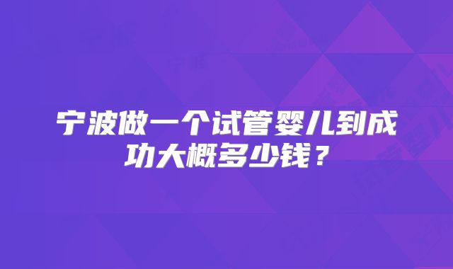 宁波做一个试管婴儿到成功大概多少钱？