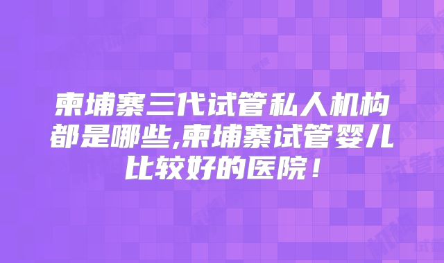 柬埔寨三代试管私人机构都是哪些,柬埔寨试管婴儿比较好的医院!