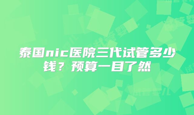泰国nic医院三代试管多少钱？预算一目了然