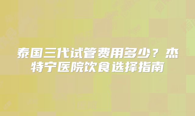 泰国三代试管费用多少？杰特宁医院饮食选择指南