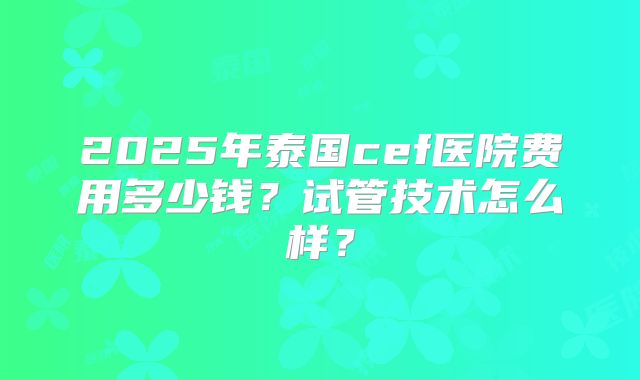 2025年泰国cef医院费用多少钱?试管技术怎么样?