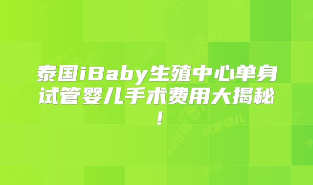 泰国iBaby生殖中心单身试管婴儿手术费用大揭秘！