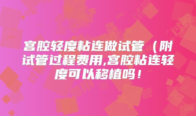 宫腔轻度粘连做试管(附试管过程费用,宫腔粘连轻度可以移植吗!