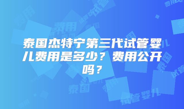 泰国杰特宁第三代试管婴儿费用是多少?费用公开吗?