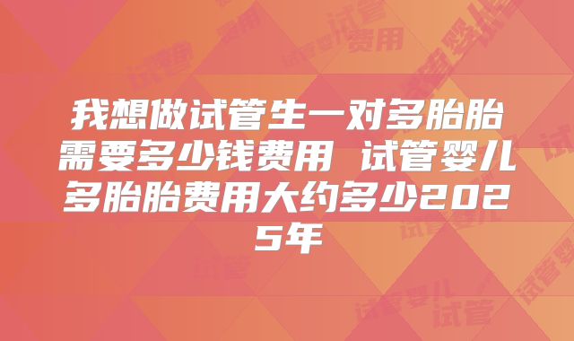 我想做试管生一对多胎胎需要多少钱费用 试管婴儿多胎胎费用大约多少2025年