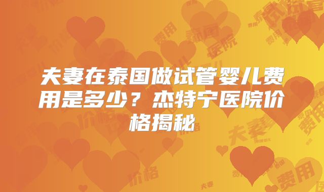 夫妻在泰国做试管婴儿费用是多少？杰特宁医院价格揭秘