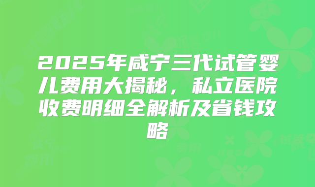 2025年咸宁三代试管婴儿费用大揭秘，私立医院收费明细全解析及省钱攻略