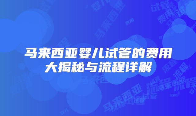 马来西亚婴儿试管的费用大揭秘与流程详解