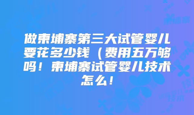 做柬埔寨第三大试管婴儿要花多少钱（费用五万够吗！柬埔寨试管婴儿技术怎么！