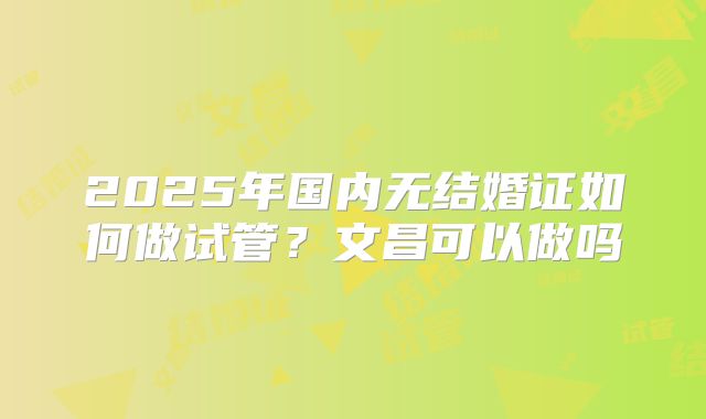 2025年国内无结婚证如何做试管？文昌可以做吗