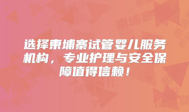 选择柬埔寨试管婴儿服务机构，专业护理与安全保障值得信赖！