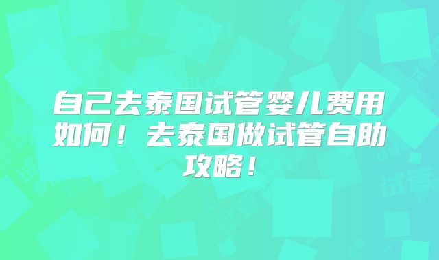 自己去泰国试管婴儿费用如何!去泰国做试管自助攻略!