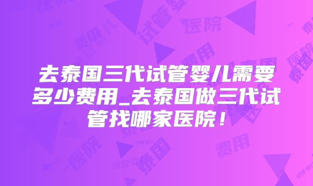 去泰国三代试管婴儿需要多少费用_去泰国做三代试管找哪家医院！