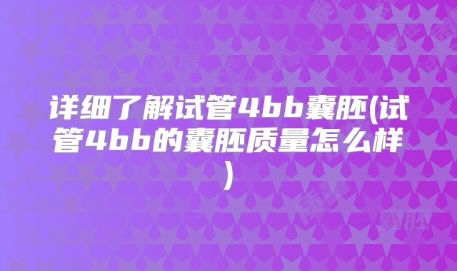 详细了解试管4bb囊胚(试管4bb的囊胚质量怎么样)