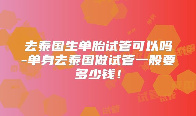 去泰国生单胎试管可以吗-单身去泰国做试管一般要多少钱！
