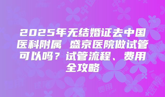2025年无结婚证去中国医科附属 盛京医院做试管可以吗？试管流程、费用全攻略