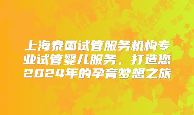上海泰国试管服务机构专业试管婴儿服务,打造您2024年的孕育梦想之旅