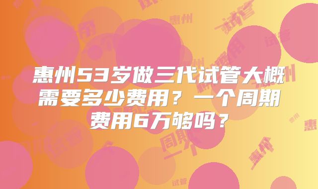 惠州53岁做三代试管大概需要多少费用?一个周期费用6万够吗?