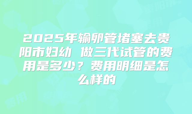 2025年输卵管堵塞去贵阳市妇幼 做三代试管的费用是多少？费用明细是怎么样的
