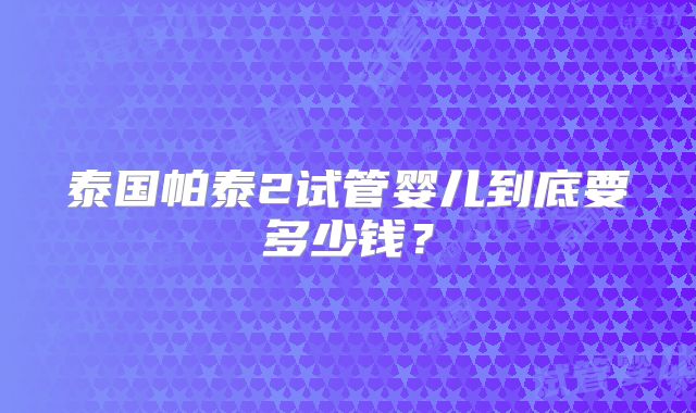 泰国帕泰2试管婴儿到底要多少钱？