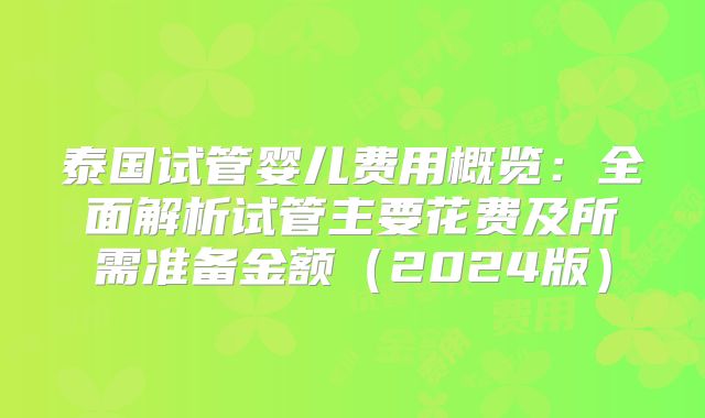 泰国试管婴儿费用概览:全面解析试管主要花费及所需准备金额(2024版)