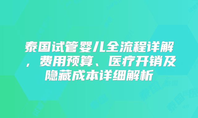 泰国试管婴儿全流程详解，费用预算、医疗开销及隐藏成本详细解析