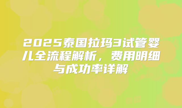 2025泰国拉玛3试管婴儿全流程解析，费用明细与成功率详解