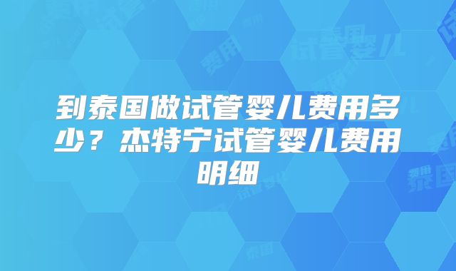 到泰国做试管婴儿费用多少？杰特宁试管婴儿费用明细