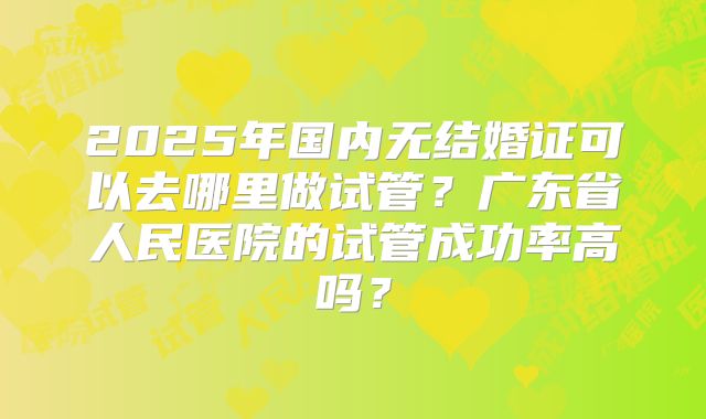 2025年国内无结婚证可以去哪里做试管？广东省人民医院的试管成功率高吗？