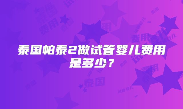 泰国帕泰2做试管婴儿费用是多少?