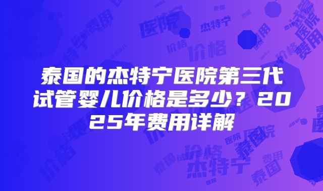 泰国的杰特宁医院第三代试管婴儿价格是多少？2025年费用详解